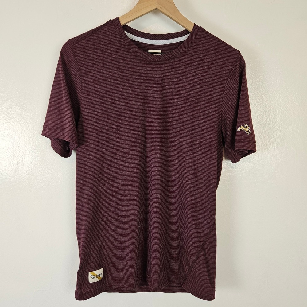 Tracksmith Horizon Tee Men's M Burgundy Stripe Short Sleeve Run